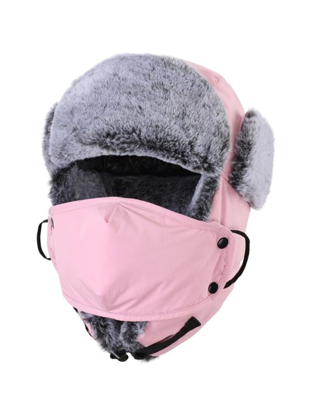 Faux Fur Lined Trapper Hat with Face Mask Water Repellent Winter Hat for Men